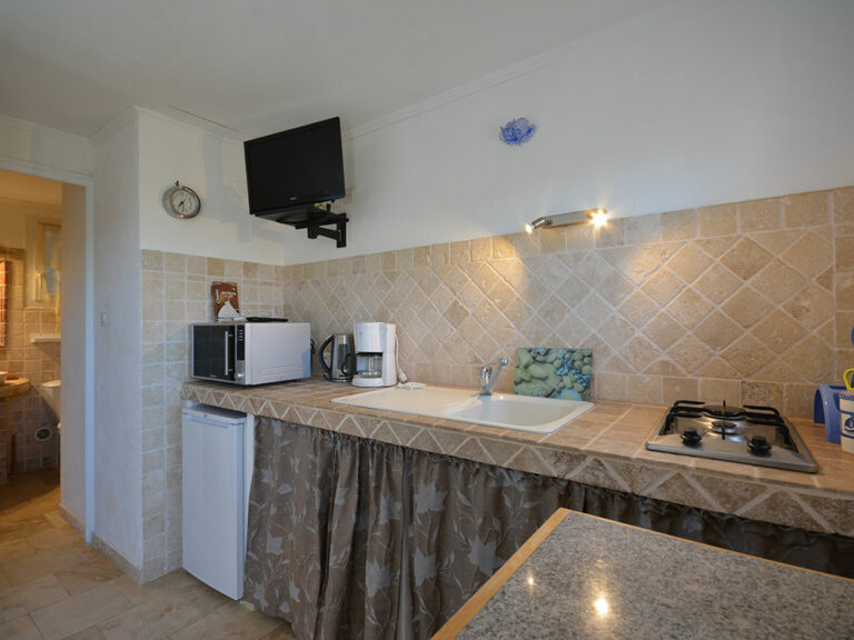 Chez Monique & Sa Fille à Bédoin - Chambre Twin Bleue avec kitchenette